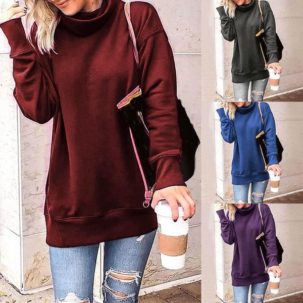 

women's hoodies & sweatshirts 2021 fashion women solid color sweatshirt autumn harajuku sudadera mujer turtleneck warm winter, Black
