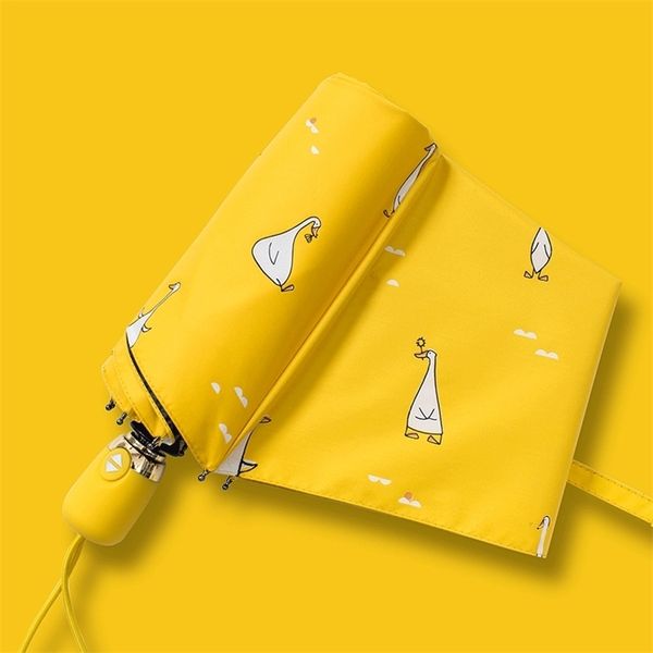 Мультфильм утка дизайн автоматический зонт желтый ветрозащитный УФ защитить зонтик для женщин девушка солнечный и дождливый складной зонтики 2111124