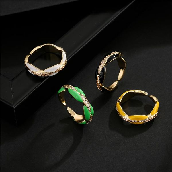 

wedding rings 2021 fashion colourful oil dripping geometric ring gold color copper cubic zirconia women jewelry engagement gift, Slivery;golden