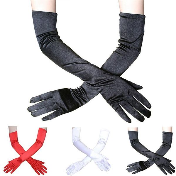 

bridal gloves wedding satin vintage elbow length solid color evening party, White