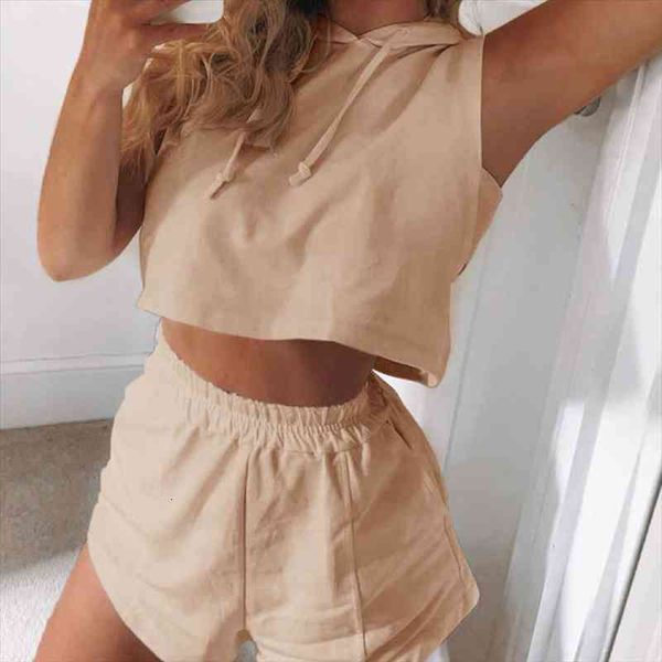 

tracksuit sleeveless hoodie sweatshirt womens tracksuits shorts suit summer sportswear crop short pants set, Gray
