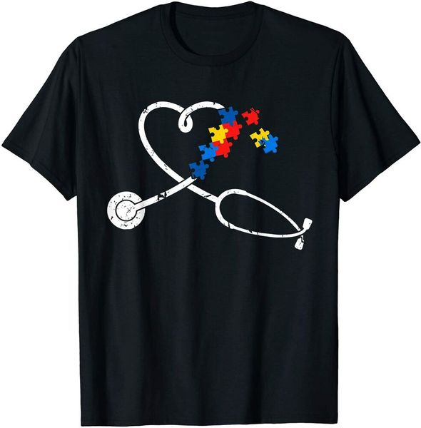 

funny nurse autism puzzle stethoscope heart tshirt size m-5xl, White;black