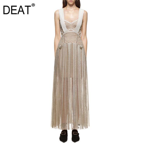 

[deat] summer fashion v-neck high waist ankle-length hollow out solid color loose sling dress women 13d198 210527, Black;gray