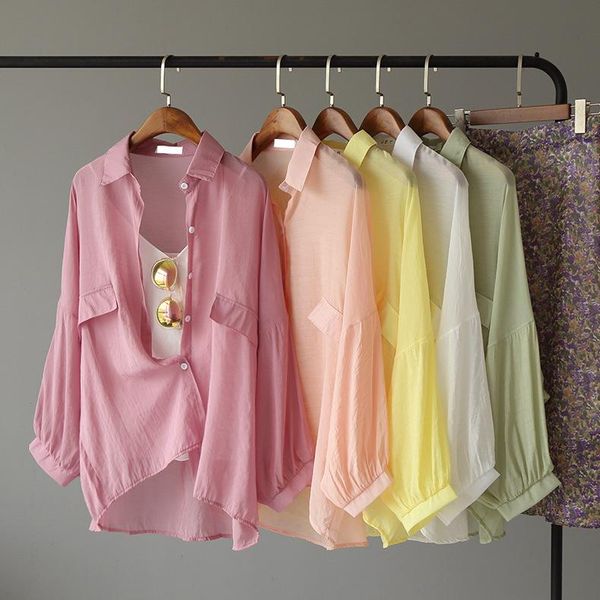 

women's blouses & shirts simple fashion sweet summer pocket decoration sunscreen solid color single-breasted shirt, White