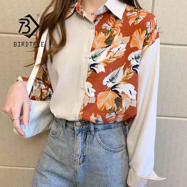 

autumn new fashion casual floral patchwork woman blouse long sleeve women vintage printing ladies t08416r 210419, White