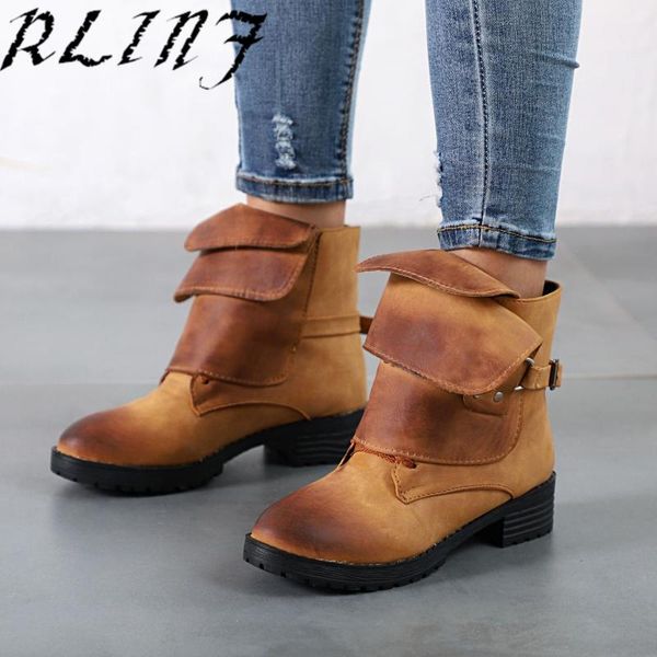 

boots rlinf fashion medium military women buckle artificial leather patchwork shoes sapatos mulheres conforto, Black