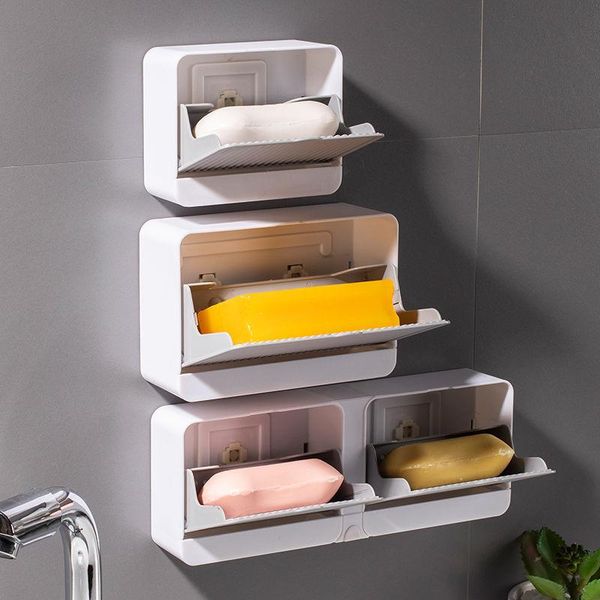 

soap dishes creative wall mounted box with lid double grids draining rack bathroom holder