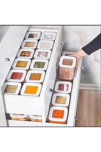 

pcs kitchen storage box container set organizer square vacuum lid airtight jar cellar noodle legume tah bottles & jars