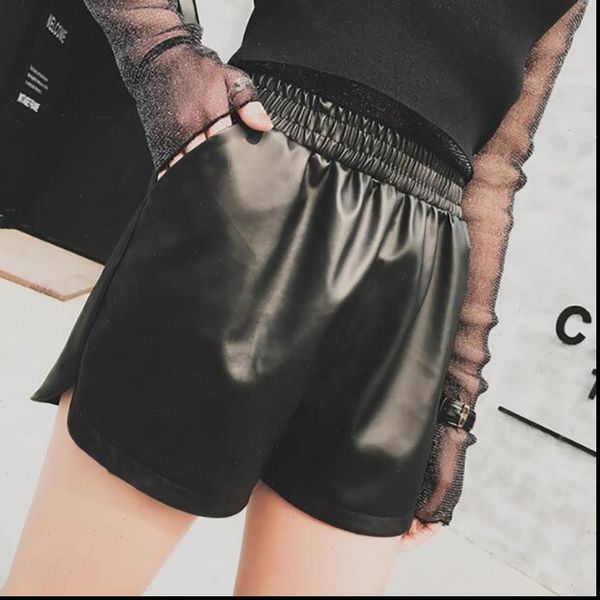 

women shorts winter leather high waist korean plus size wide leg pu casual loose warm womens, White;black