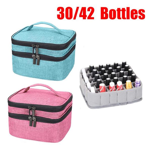 

storage bags 30/42grids essential oil bag perfume nail polish organizer box makeup tool lipstick portable travel 2 layer handbag