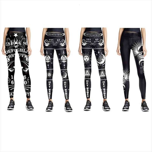 

black funny skull womens legging moon sun ouija printing fitness leggins fashion slim high waist leggings woman pants