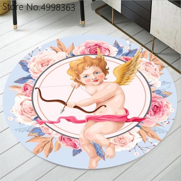 

carpets angel oil painting round carpet retro cartoon floor for living room bedroom anti-slip doormat mat flower wings area rugs
