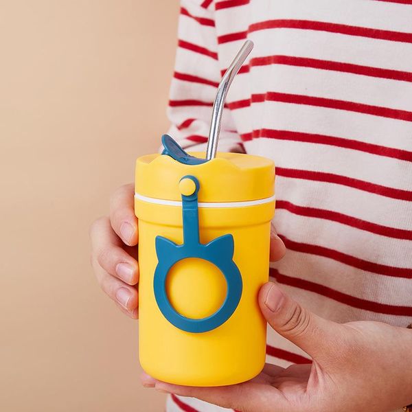 

dinnerware sets 1pc breakfast cup for 330ml plastic with straw soup scoop anti-scalding ready use mug work student home pot