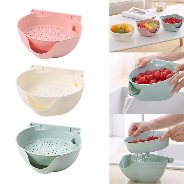 

bowls lazy snack bowl plastic double-layer kitchen storage box fruit filter with mobile phone bracket