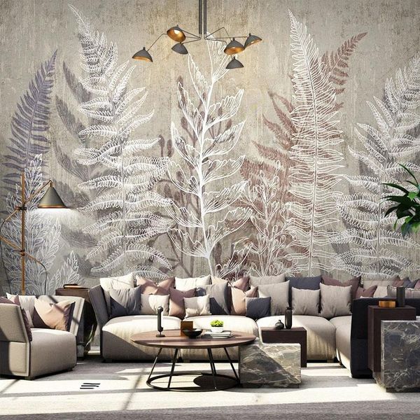 

wallpapers custom po wallpaper nordic modern light luxury 3d plant leaf line drawing mural retro living room tv background wall