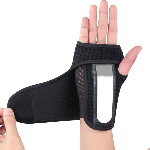 

wrist support 1pcs removable adjustable wristband steel brace arthritis sprain carpal tunnel splint wrap protector, Black;red