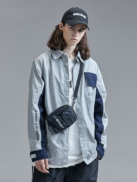 

men letter graphic color block flap pocket shirt l0c4#, White;black