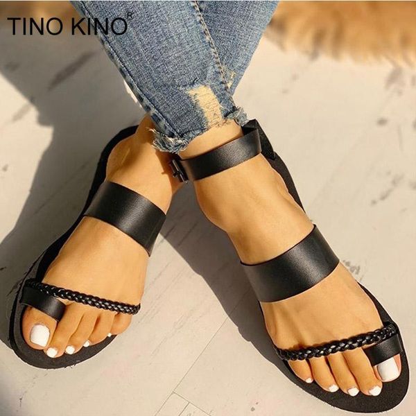 

women flat ankle buckle summer thong sandals gladiator flip flops female pu shoes fashion ladies casual footwear, Black