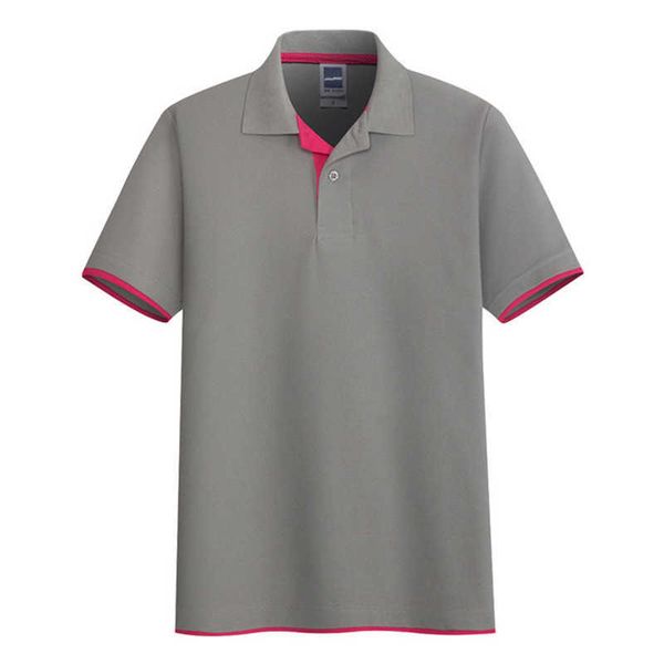 

aoliwen men summer gray 65% cotton single stripe polo shirt button solid color short sleeve sweat absorbent skinny polo shirt 210707, White;black