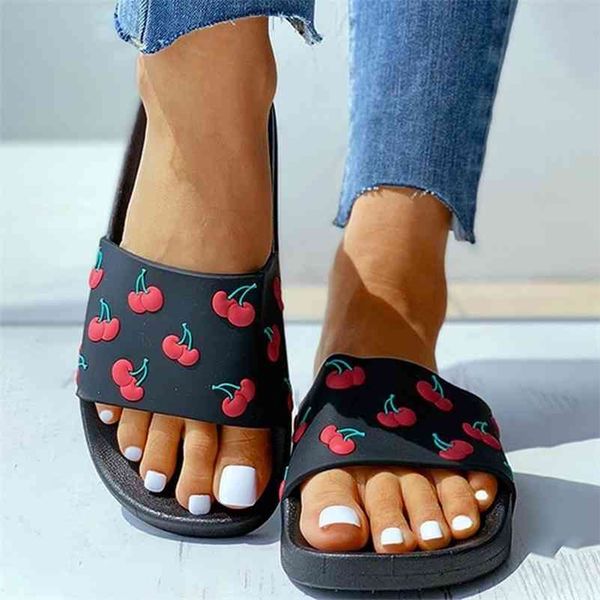 

summer couple slides slippers print indoor home bathroom women's shoes thick bottom non-slip casual soft ladies flat 210310, Black