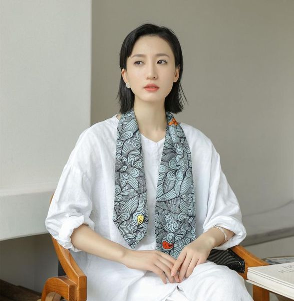 

scarves 14*120cm silk long scarf female mulberry ribbon decorative tied bag small, Blue;gray