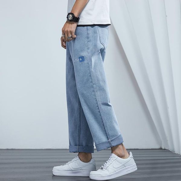 

spring and summer easing play straight leg man kuo nine points cowboy pants legs men's jeans, Blue