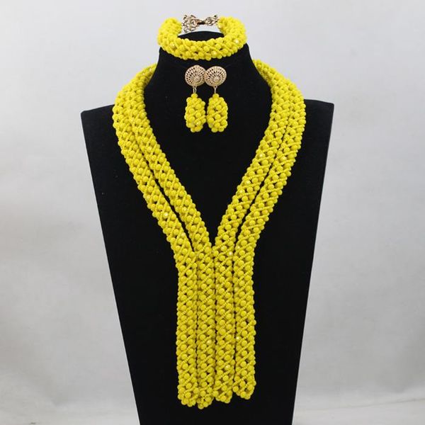 

earrings & necklace african wedding yellow beads jewelry set nigerian anniversary qw982, Silver