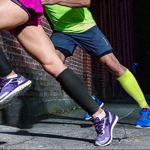 

arm & leg warmers football sport cycling shin guard honeycomb calf sleeve compression, Black