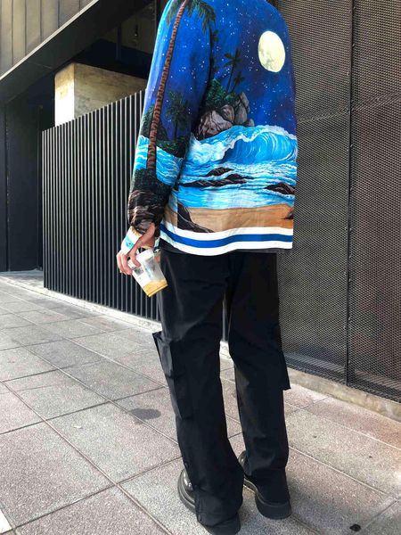 

casablanca sea starry sky bright moon coconut silk shirt ins high street childe style long sleeve men and women, White;black