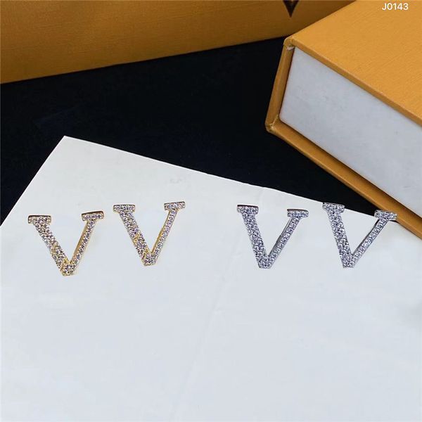 

classic letter designer eardrops women charm earrings diamond metal steel seal stud with gift box set, Golden