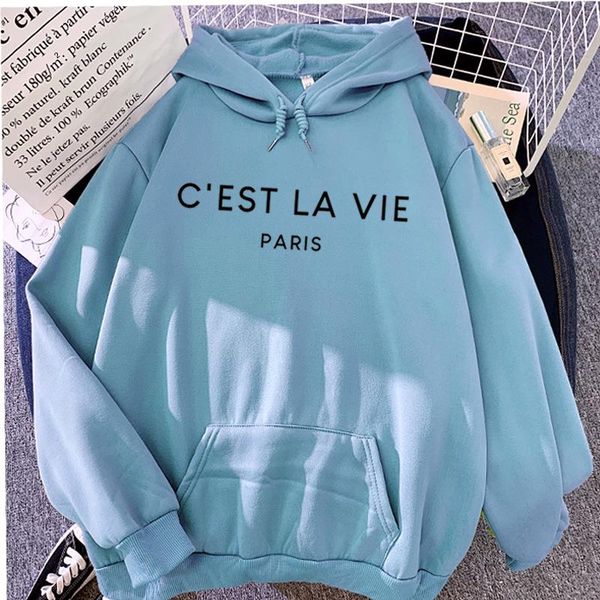 

women's hoodies & sweatshirts 2021 retro sweatshirt c'est la vie paris candy color hoodie plus velvet thickening couple wild doubl, Black