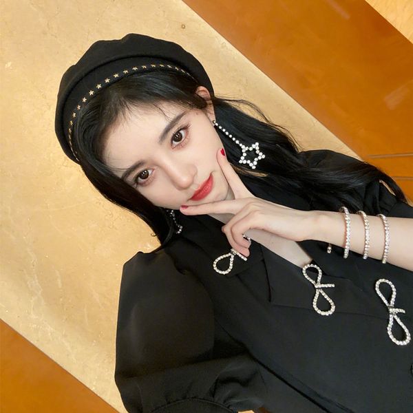 

ins hat female autumn winter pentagram black beret ju jingyi, Blue;gray