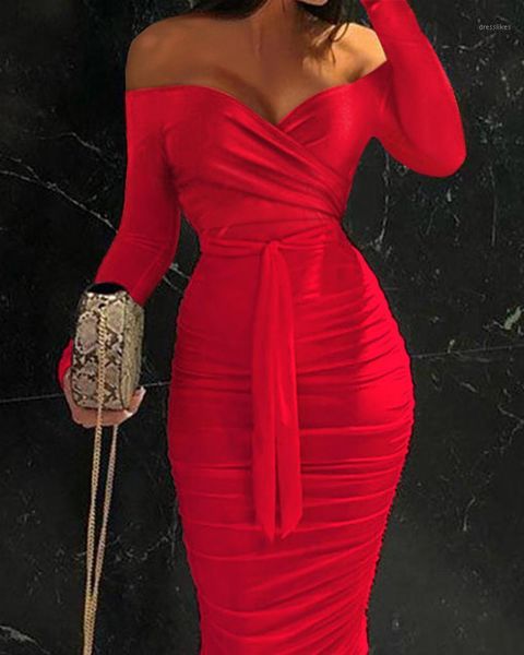 

casual dresses 2022 femme elegant skinny party robe lady formal evening clothing plain lace up off shoulder midi bodycon dress, Black;gray