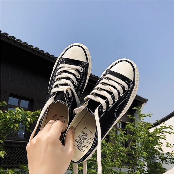

slippers men sandals summer half shoes mule canvas beach causal lazy slip-on slides size 39-44, Black