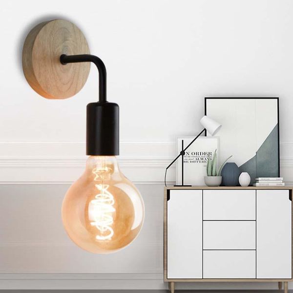 

wall lamp 110v 220v nordic wood bedroom bedside minimalist wrought iron lights fixtures for living room home lighting decor