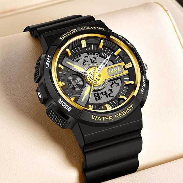 

wristwatches lige 2021 ladies sports watch dual display analog digital led electronic quartz waterproof swimming children's watches, Slivery;brown