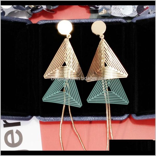 

charm drop delivery 2021 jewelry double pendant hollow out triangle tassel earrings for women simple fashion wr3uq, Golden