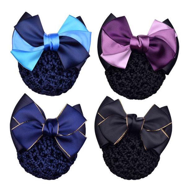 

fashion floral lace satin bow barrette lady hair clip cover net bowknot bun snood women hairgrips hair accessories hairnets, Silver