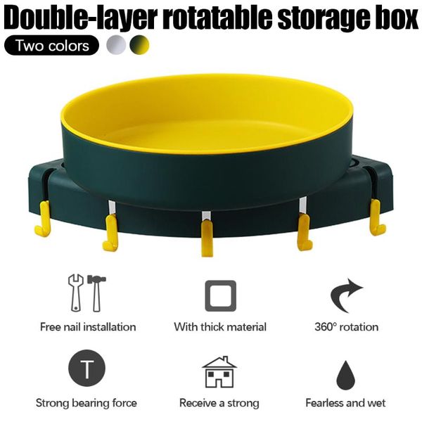 

hooks & rails wall-mounted storage rack double-layer rotatable cosmetic box toilet corner kitchen organizer shelf