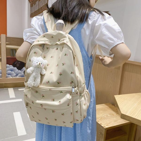

backpack sweet floral embroidery female bags nylon school bag for girls students elegant original brand mochila