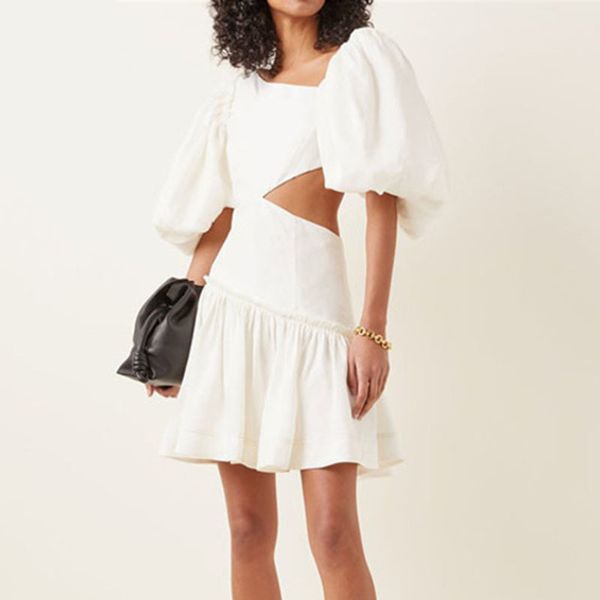 

[deat] blazer slant shoulder bubble short sleeve open waist pleated irregular solid dress female spring and summer gx1200 210428, Black;gray