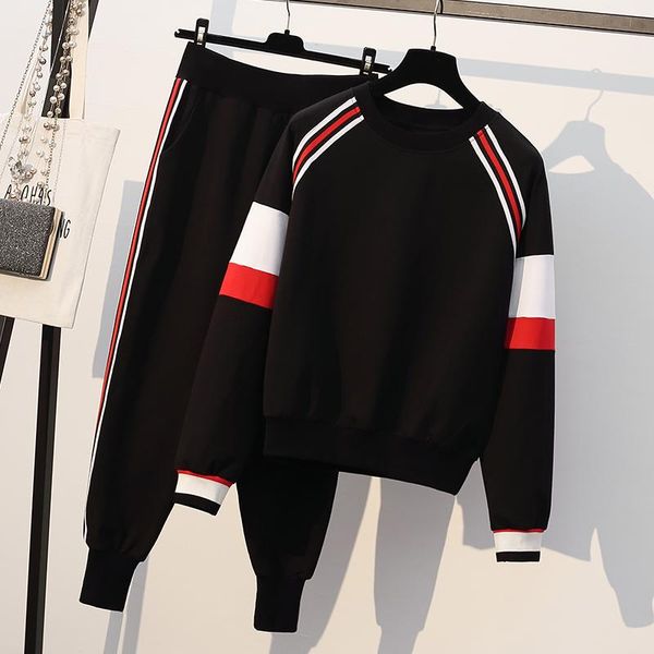 

women's two piece pants autumn large leisure sports suit pants set loose ensemble femme survetement year-old female costume clothing, White
