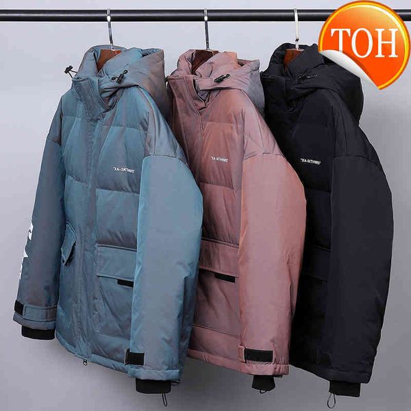 

down jacket men casual winter white duck man stand collar parka male hip hop overcoat thermal windproof outwear coat, Black