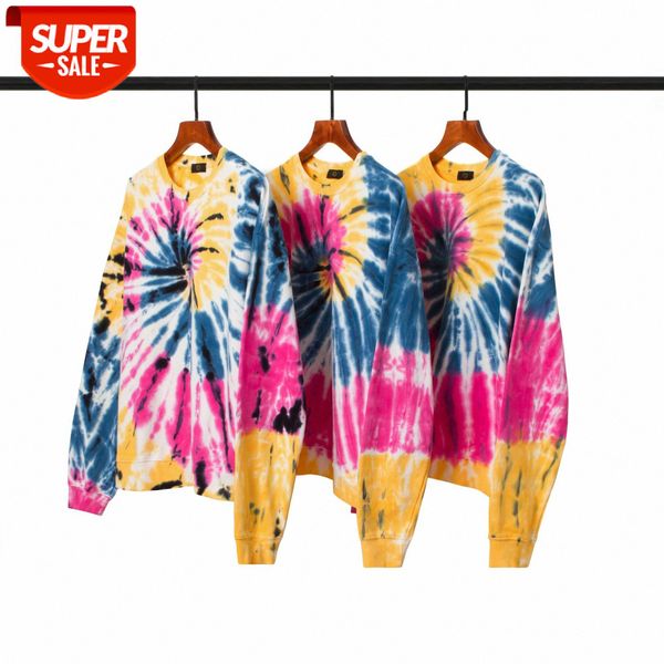 

hip-hop brand tie-dye vortex multicolored round neck terry sweater oversize street lazy men's and women's casual shirt #eo7b, Black