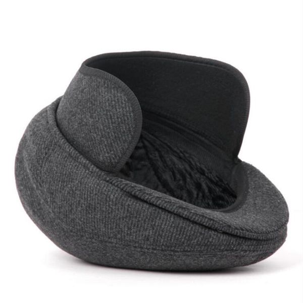 

visors winter wool male beret cap hats with earflap for men vintage sboy tweed flat dad warm russia snow plaid peaked, Blue;gray