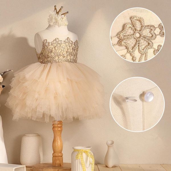 

girl's dresses children boutique champagne for girls kids high-end evening prom sleeveless tulle ball gowns baby birthday frocks outfit, Red;yellow