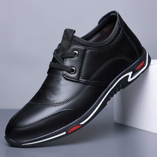 

business casual 2022 spring new formal leather youth comfortable soft sole low men's shoes, Black