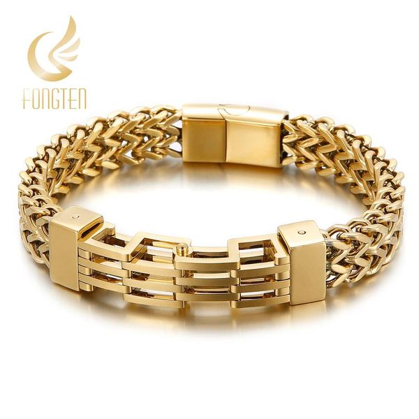

link, chain fongten classic geometric mesh link men bracelet black gold silver color wrist band bangle trendy jewelry