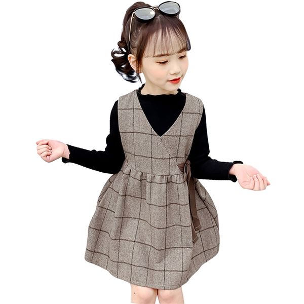 

children clothes tshirt + plaid dress for girls spring autumn casual style children's 6 8 10 12 14 210528, White