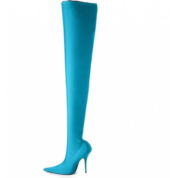 

boots 2022luxury silk stiletto high heel women's stretch spring and autumn pointed heels catwalk knee, Black